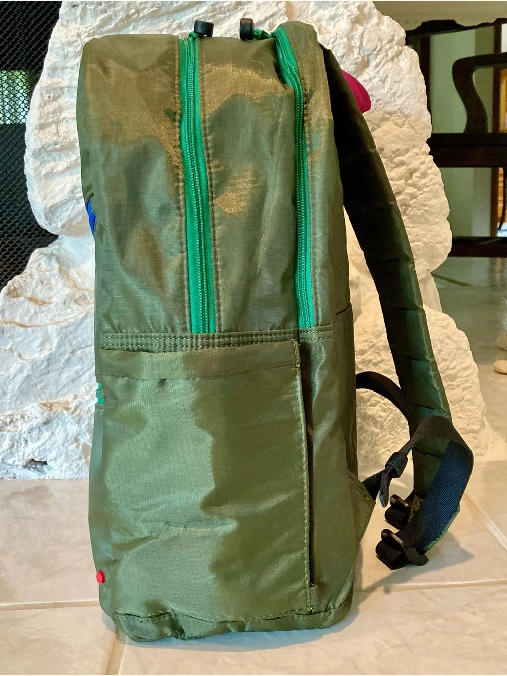 NWT State brand Kane kids double pocket olive diagonal zipper backpack